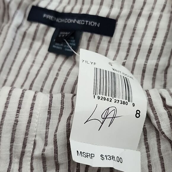 NWT French Connection Button Midi Dress Sz 8 Striped Adj. Spaghetti Straps Fit&F - Picture 8 of 9